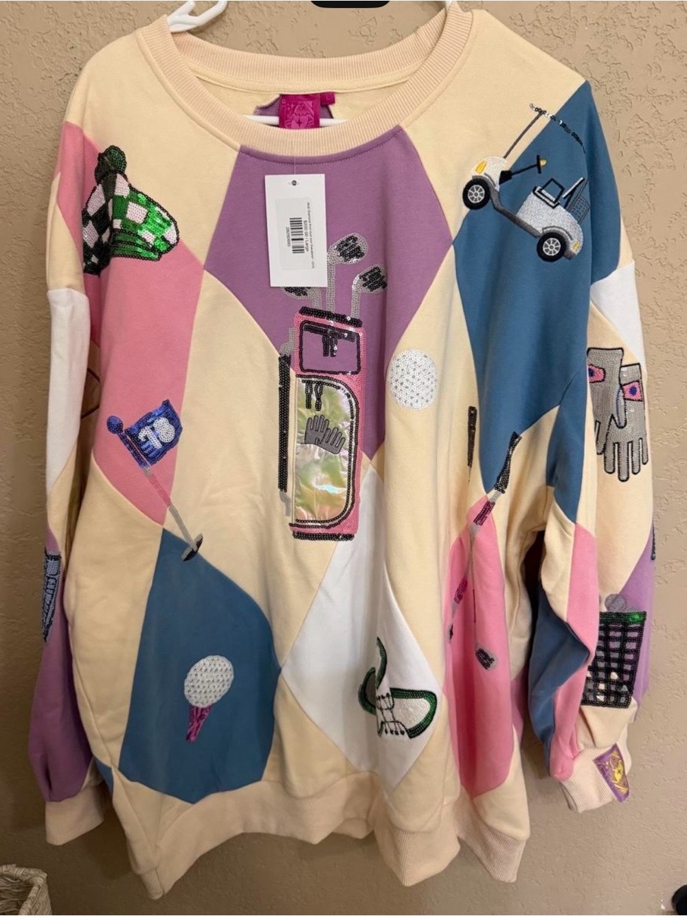 QUEEN OF SPARKLES Multi-Color Patchwork Graphic Crewneck